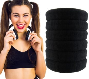Styla Hair Ties for Thick Hair – Pack of 6 Black Seamless Hair Elastics Scrunchies for Heavy, Curly Hair Accessories Ponytail Holders
