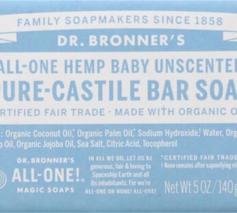 Dr. Bronners Castile Baby Unscented Bar Soap, 5 OZ