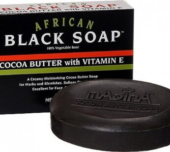 MADINA African Black Soap Cocoa Butter with Vitamin E, 3.5 Oz (Pack of 2)