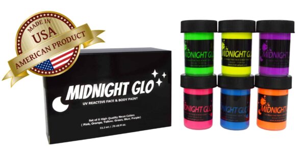 Midnight Glo UV Face & Body Paint Set - Fluorescent Face Paints - Blacklight Reactive - Safe, Washable, Non-Toxic (6 Bottles 0.75 oz. Each) - Image 2