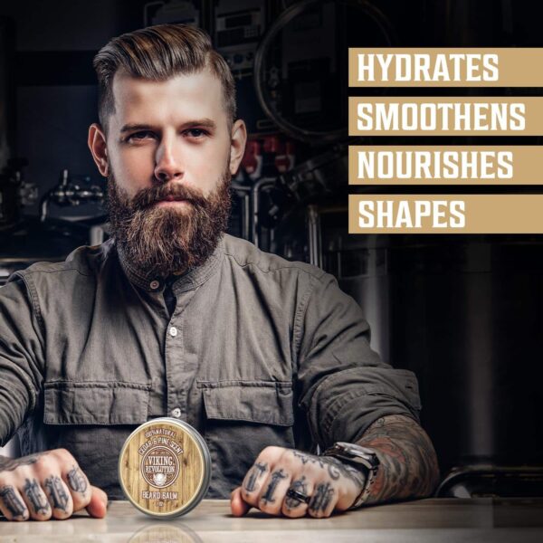 Viking Revolution Beard Balm Cedar & Pine Scent w/Argan & Jojoba Oils - Styles, Strengthens & Softens Beards & Mustaches - Leave in Conditioner Wax fo - Image 2