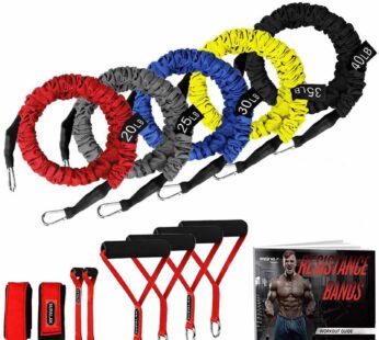 Resistance Bands, 15 Pieces Exercise Elastic Bands Set, 20lbs to 40lbs Resistance Tubes with Heavy Duty Protective Nylon Sleeves Anti-Snap for Fitness