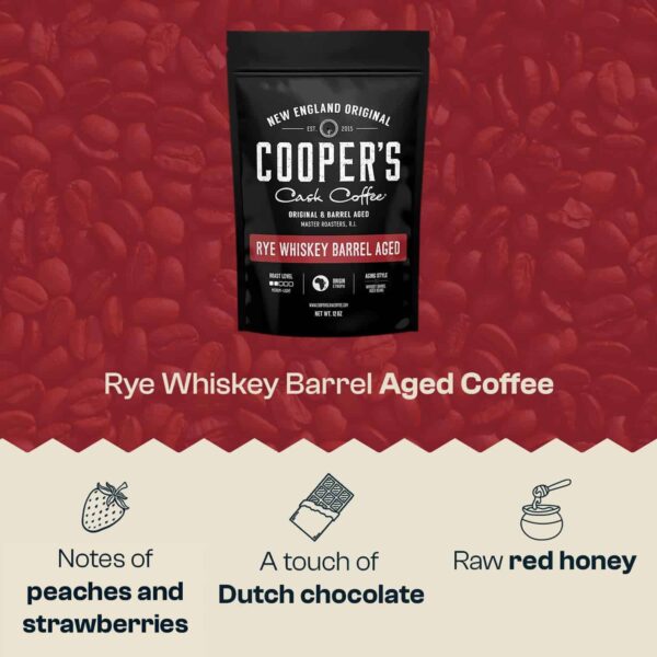 Rye Whiskey Barrel Aged Coffee, Single-Origin Ethiopian Beans Aged in Rye Whiskey Barrels, Medium Light Roast Whole Bean, 12 oz - Image 3