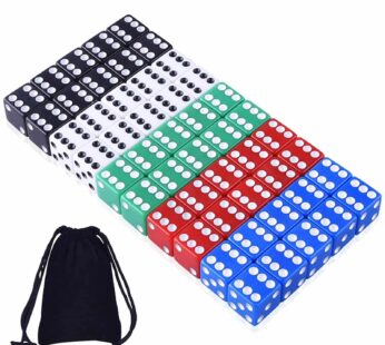AUSTOR 50 Pieces Game Dice Set, 5 Colors Square Corner Dice with Velvet Storage Bag, Play Games Like Tenzi, Farkle, Yahtzee, Bunco or Teaching Math