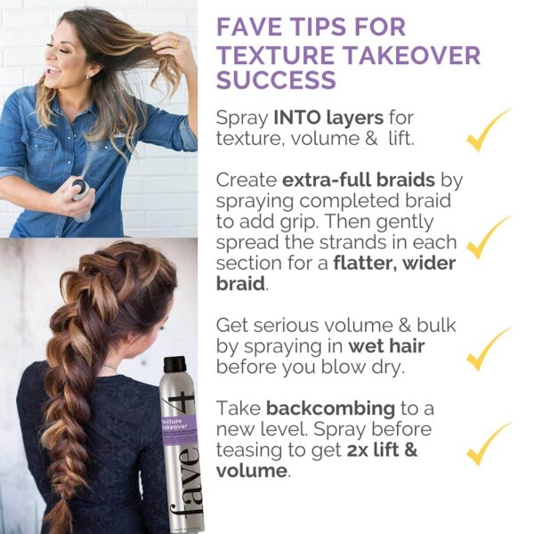 fave4 hair Texture Takeover Hairspray, Oomph Enhancing Texturizing Spray for Volume, 8 oz - Image 4