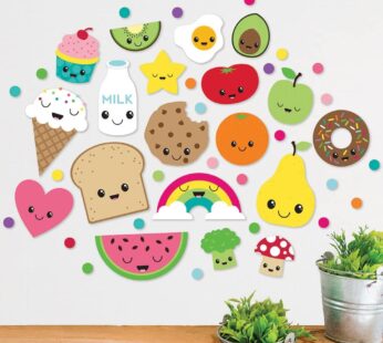 Paper Riot Co. Peel-and-Stick Assorted Kawaii Cute Cartoon Food Vinyl Wall Decal Set, 147 ct.
