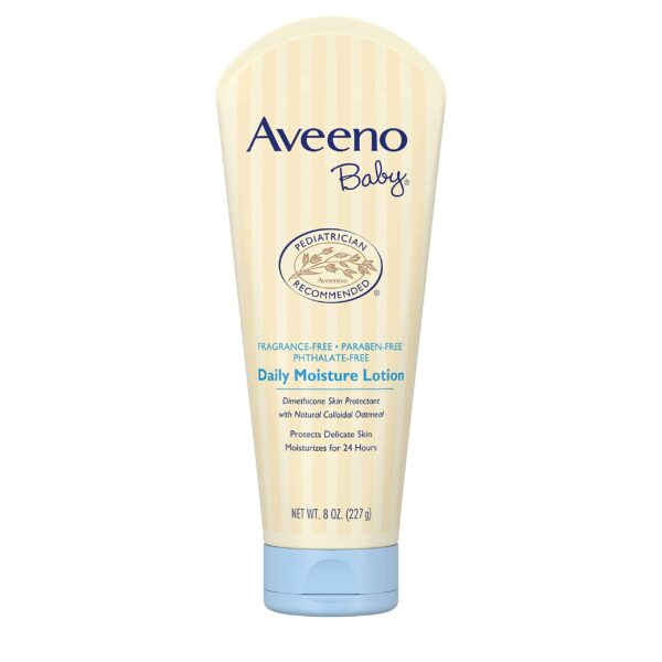 Aveeno Baby Daily Moisture Lotion with Natural Colloidal Oatmeal & Dimethicone, Fragrance-Free, 8 oz