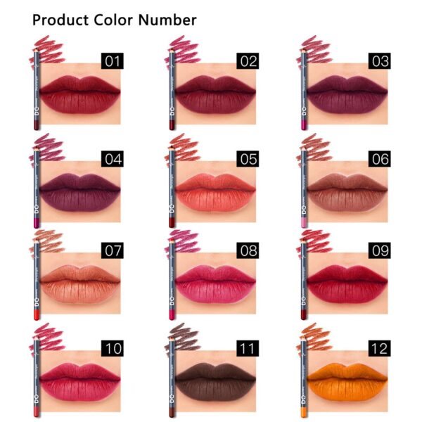 DC-BEAUTIFUL 12Pcs Lot Set 12 Colors Lip Liner Pencil Waterproof Non-marking Matt Velvet Lipstick Pen, Professional Long Lasting Lipliner Set with Sha - Image 3