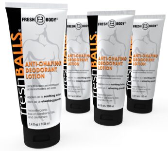 Fresh BALLS Lotion (4 Pack) | Anti-Chafing Men’s Soothing Cream to Powder Balls Deodorant and Hygiene for Groin Area, 3.4 fl oz