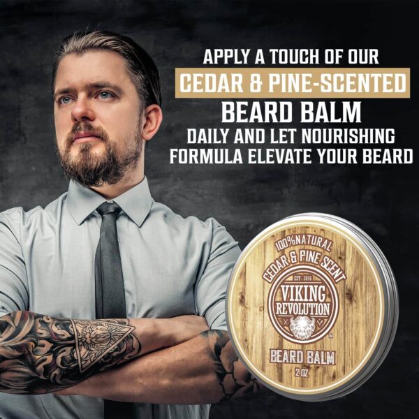Viking Revolution Beard Balm Cedar & Pine Scent w/Argan & Jojoba Oils - Styles, Strengthens & Softens Beards & Mustaches - Leave in Conditioner Wax fo - Image 6