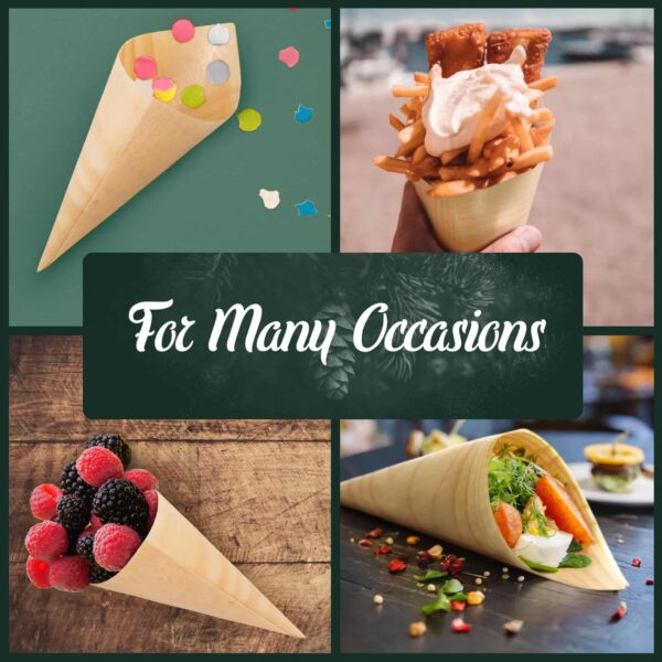 BambooMN - Disposable Food and Appetizer Wood Cones - 5" x 2" - 100 Pieces - Image 2