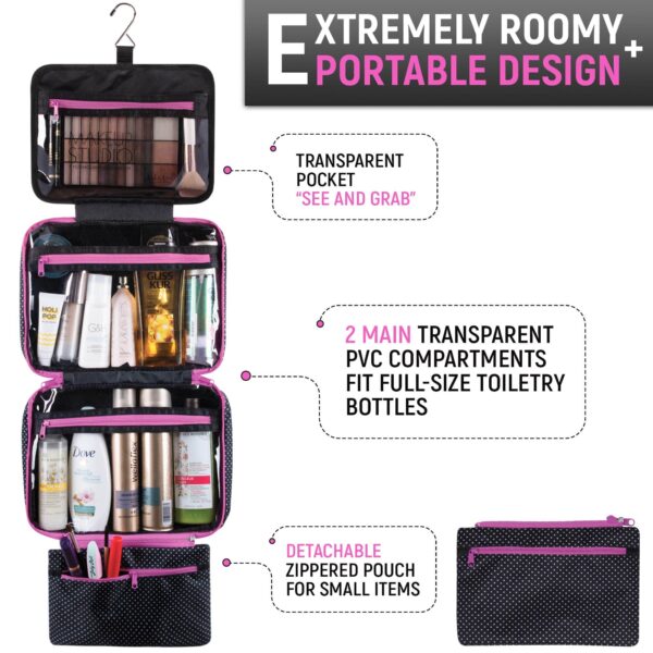 Large Travel Hanging Toiletry Bag For Women With Jewelry Organizer - Folding Bathroom Toiletry Cosmetic Organizer - XL Hanging Travel Bag For Full Siz - Image 5