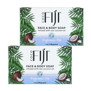 Coco Fiji Soap Bar for Face and Body Infused With Organic Coconut Oil, Fragrance Free, Essential Oil, Natural Soap for Moisturizing & Pore Purifying S - Image 1