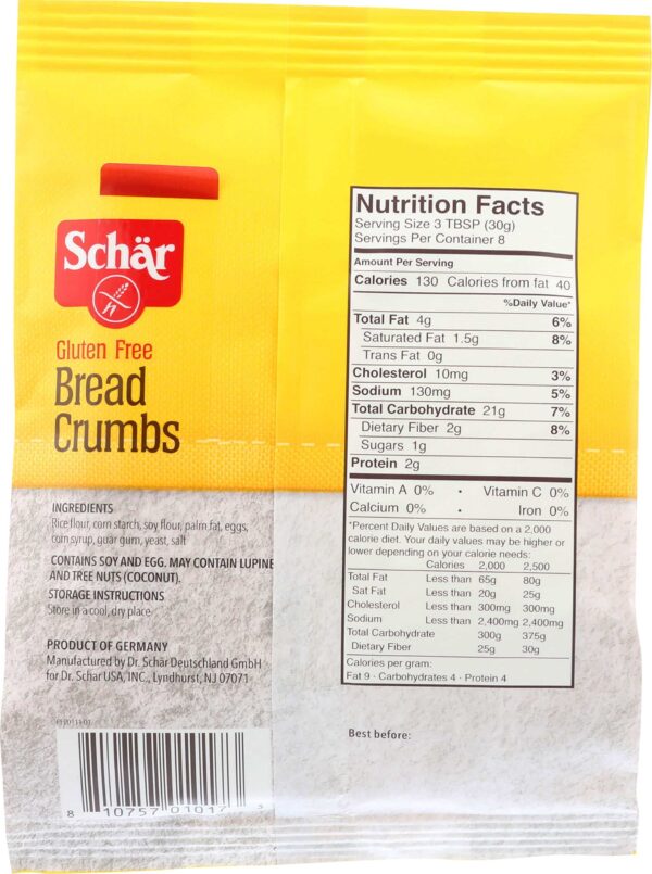 Schar - Bread Crumbs - Certified Gluten Free - No GMO's, Wheat, Lactose or Perservatives - (8.8 oz) 6 Pack - Image 2