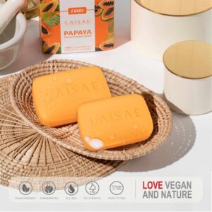 LAISAE Papaya Brightening Soap, Glowing Skin & Hydrating Face Moisturizer with Niacinamide, Shea Butter and Aloe Vera, Even Skin Tone Body Cleansing B - Image 3