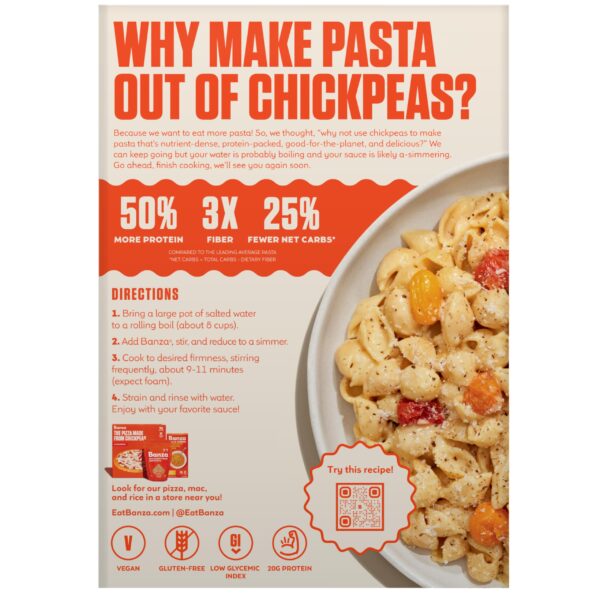 Banza Gluten-Free Chickpea Pasta, Shells 20g Protein | Lower Carb | High Fiber | High Protein | Plant Based Pasta | 8oz (Pack of 6) - Image 8