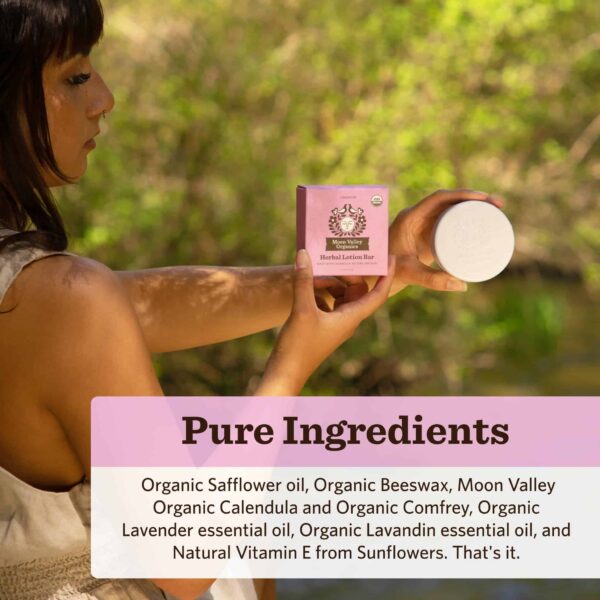 Moon Valley Organics Herbal Lotion Bar in Lavender, Moon Melt Bar, Calendula and Comfrey, Beeswax, Heal and Restore Chapped Skin, Soothing - Image 3