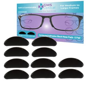 GMS Optical? 2.5mm Anti-slip Adhesive Contoured Soft Silicone Eyeglass Nose Pads with Super Sticky Backing - 5 Pair (Black) - Image 1