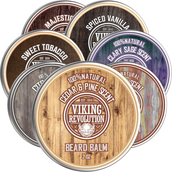 Viking Revolution Beard Balm Cedar & Pine Scent w/Argan & Jojoba Oils - Styles, Strengthens & Softens Beards & Mustaches - Leave in Conditioner Wax fo