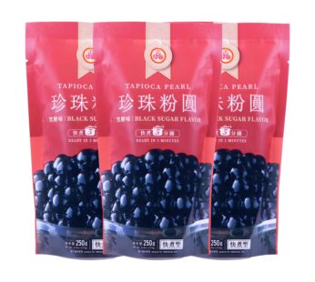 WuFuYuan Boba Tapioca Pearl, Black Sugar Flavor, Ready in 5 Minutes, 8.8 Oz. (3 Packs)