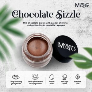 Mommy Makeup Waterproof Gel Eyeliner Pot in Chocolate Sizzle (Milk Chocolate Brown with Golden Shimmer/Golden Flecks) | Long Wear Cream Eye Liner | St - Image 2