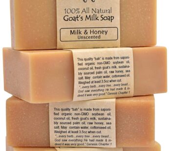 4 Goat Milk Soap Bars with Honey – Handmade in USA. All Natural Soap – Unscented, Fragrance Free, Fresh Goats Milk. Wonderful for Sensitive Skin and B