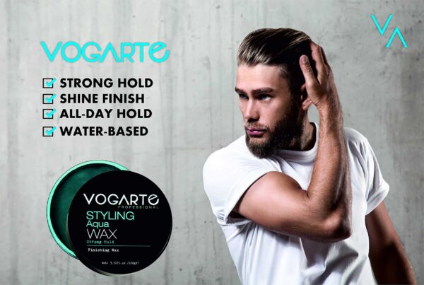VOGARTE Hair Styling Aqua Wax for Men, Strong Hold & Shiny Finish, 3.52 oz - Image 5