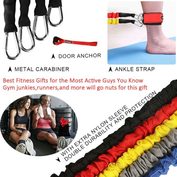 Resistance Bands, 15 Pieces Exercise Elastic Bands Set, 20lbs to 40lbs Resistance Tubes with Heavy Duty Protective Nylon Sleeves Anti-Snap for Fitness - Image 5
