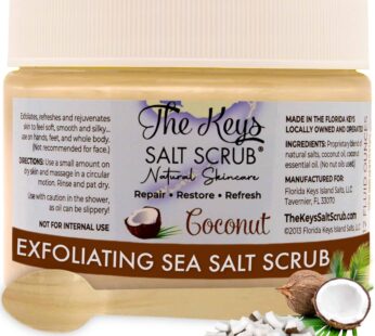 The Keys Sea Salt Scrub – Exfoliating Coconut Body Scrub, Hand Scrub, & Foot Scrub for Men, & Women, Salt Scrub Body Exfoliater, Coconut Scrub, with P