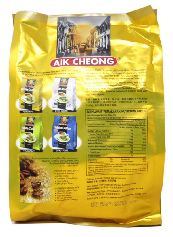 Aik Cheong Instant 3 in 1 White Coffee Tarik Original 600g. (40g.x15 Sachets) - Image 2