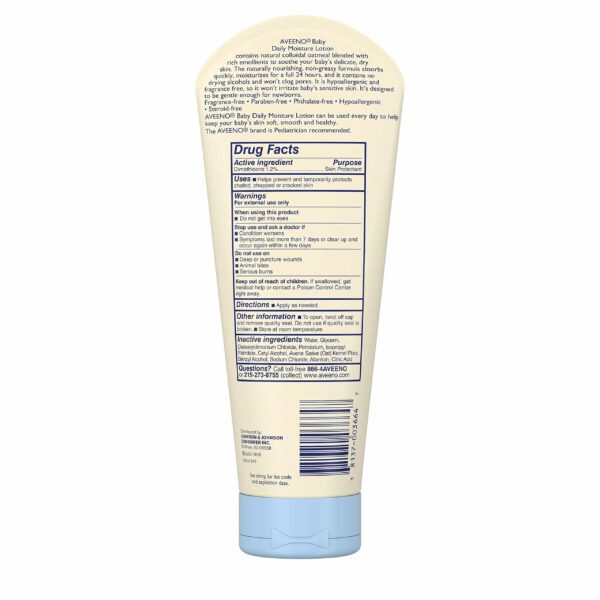 Aveeno Baby Daily Moisture Lotion with Natural Colloidal Oatmeal & Dimethicone, Fragrance-Free, 8 oz - Image 3