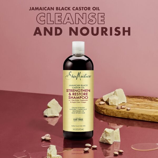 SheaMoisture Jamaican Black Castor Oil Strengthen & Restore Shampoo, Shea Butter, Peppermint & Apple Cider Vinegar, Sulfate Free, Chemically Processed - Image 4