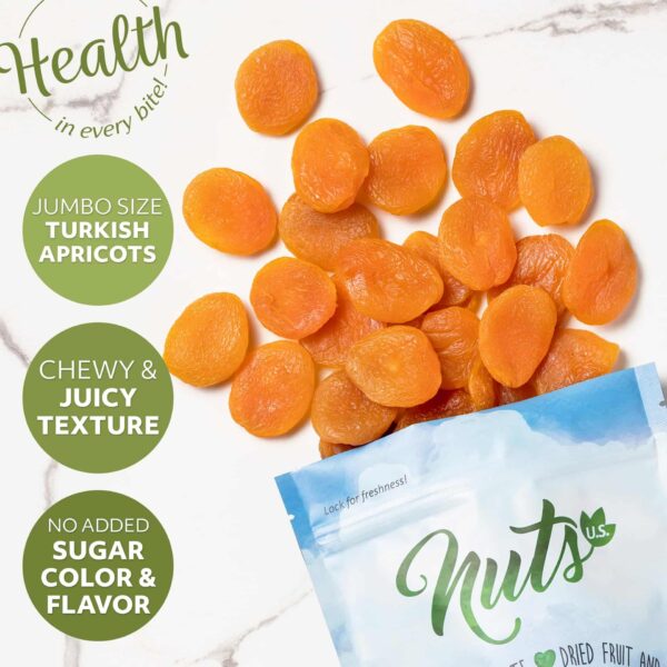 NUTS U.S. ? Dried Apricots | Jumbo Size Turkish Apricots | No Added Sugar & Color | Chewy and Juicy Texture | Non-GMO and No Added Flavor | Whole Pitt - Image 4
