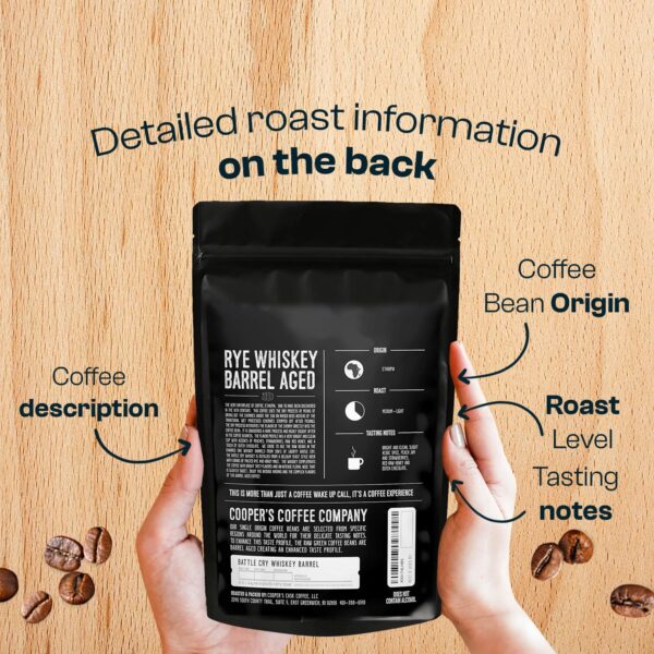 Rye Whiskey Barrel Aged Coffee, Single-Origin Ethiopian Beans Aged in Rye Whiskey Barrels, Medium Light Roast Whole Bean, 12 oz - Image 5