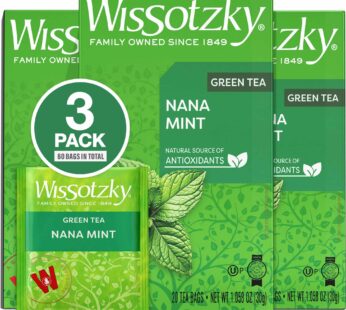 Wissotzky Nana Mint Green Tea (3 Pack – 60 Tea Bags) | Antioxidant Rich | Moroccan Mint Tea Bags | Revitalizing Nana Tea