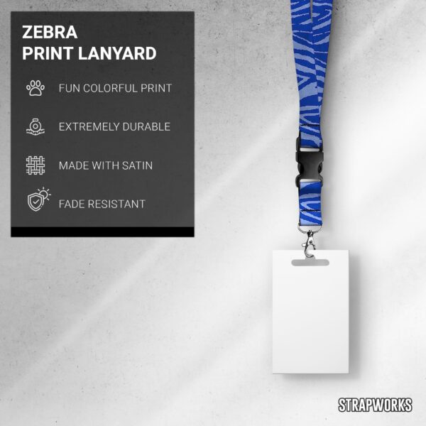 Animal Print Lanyard - Satin Cute Key Lanyard, ID Badge Holder ? 3/4 Inch, Zebra Blue Print - Image 2