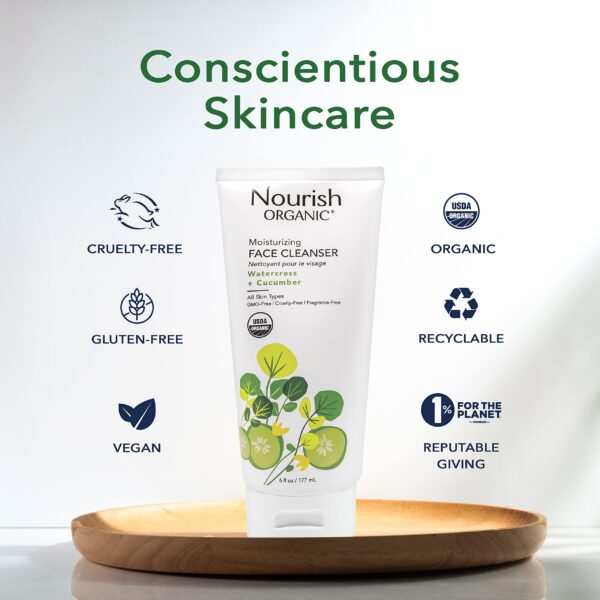 Nourish Organic Moisturizing Face Cleanser for All Skin Types, Watercress + Cucumber Face Wash, Fragrance-Free, 6 Oz (Pack of 2) - Image 6