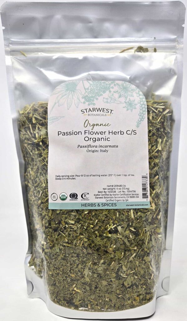 Starwest Botanicals Organic Passion Flower Herb Cut and Sifted Loose Leaf Tea - 4 Ounce Bag