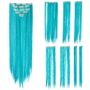SWACC 7 Pcs Full Head Party Highlights Clip on in Hair Extensions Colored Hair Streak Synthetic Hairpieces (22-Inch Straight, Teal Blue)