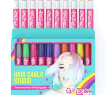 GirlZone Hair Chalks Set, 10-Piece, Easy to Apply and Remove, Temporary Multicolor Hair Color for Kids Dress Up Parties, Role Play, Gift-Ready Vibrant