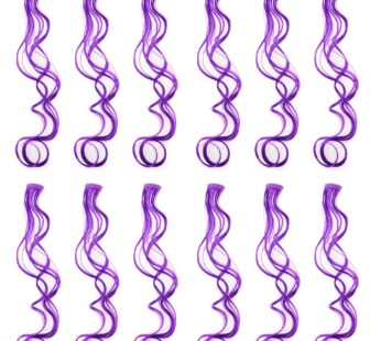 SWACC 12 Pcs Curly Wavy One Color Party Highlights Clip on in Hair Extensions Colored Hair Streak Synthetic Hairpieces (Purple)