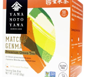 Yamamotoyama Matcha Genmai Pyramid Green Tea Bag, 10 ct. Box (Pack of 6), Green Tea with Roasted Rice