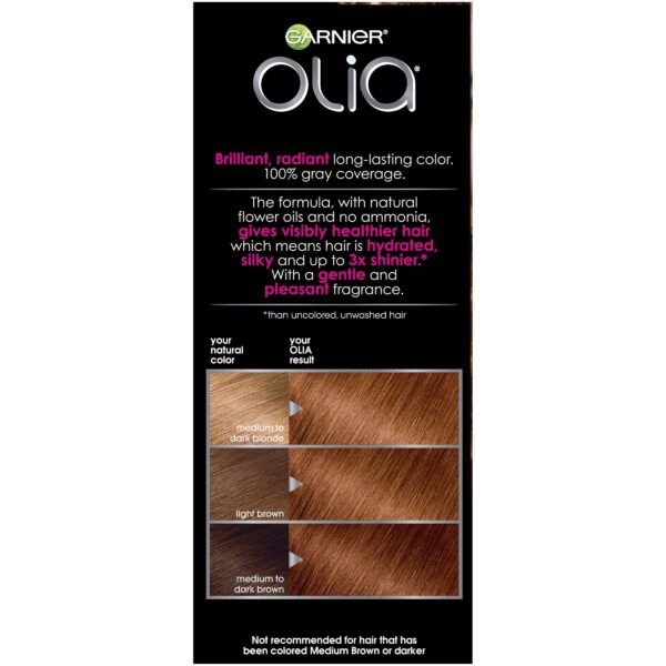 Garnier Olia Ammonia Free Permanent Hair Color, 100% Gray Coverage (Packaging May Vary), 6.43 Light Natural Auburn, Red Hair Dye, Pack of 1 - Image 7