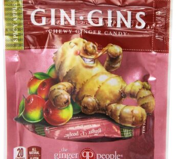 GIN GINS Apple Chewy Ginger Candy by The Ginger People – Anti-Nausea and Digestion Aid, Individually Wrapped Healthy Candy ? Spicy Apple Flavor, 3 oz