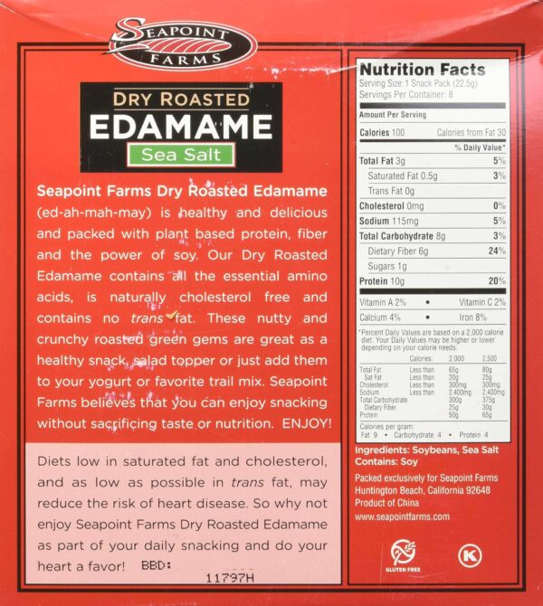 Sea Point Farms Edamame Dry Rstd Sea Salt 100 Cal 8-0.79 OZ Snack Packs.Net Wt.6.35 OZ. (180g) - Image 4
