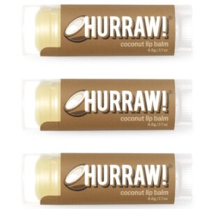 Hurraw! Coconut Lip Balm, 3 Pack: Organic, Certified Vegan, Cruelty and Gluten Free. Non-GMO, 100% Natural Ingredients. Bee, Shea, Soy and Palm Free. - Image 1