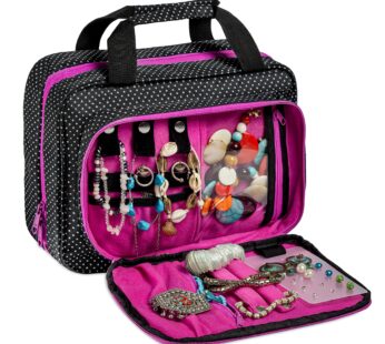 Large Travel Hanging Toiletry Bag For Women With Jewelry Organizer – Folding Bathroom Toiletry Cosmetic Organizer – XL Hanging Travel Bag For Full Siz