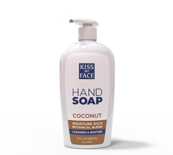 Kiss My Face Coconut Hand Soap, Tropical Moisture Cleanse, With Added Yarrow And Coconut Water, Easy To Use Hand Soap Pump, Coconut Scented, Cruelty Free & Vegan Soap, 9 Fl Oz Bottle