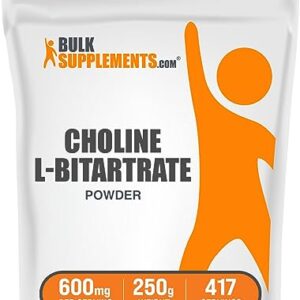 BulkSupplements.com Choline Bitartrate Powder - as Choline L-Bitartrate, Choline Supplement, Choline 600mg - Gluten Free, 600mg per Serving, 250g (8.8 oz) (Pack of 1) - Image 1