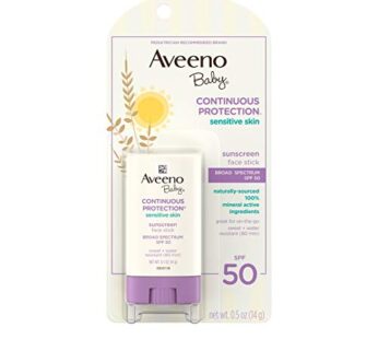Aveeno Baby Continuous Protection Sensitive Skin Mineral Sunscreen Stick for Face with Broad Spectrum SPF 50, Zinc Oxide & Titanium Dioxide, Oil-Free & Water-Resistant, Travel-Size, 0.5 oz (Pack of 3)